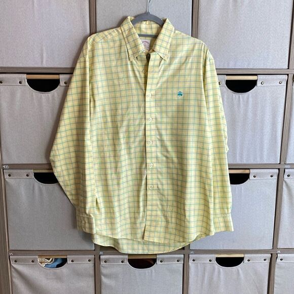 Brooks Brothers yellow plaid button down - Picture 1 of 6